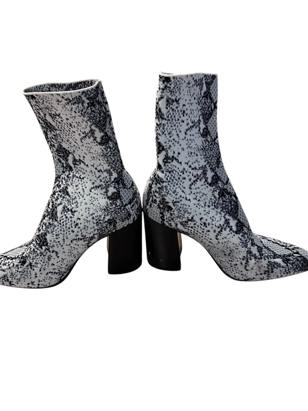 Steve Madden Trent Black & White Snake-Print Sock Boots 9.5 M